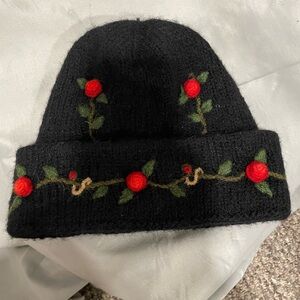 Neckworks Vintage Alpaca Blend Wool Hat with Red Floral Accents